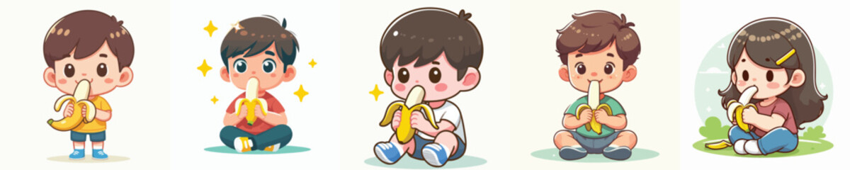 vector of a child eating banana
