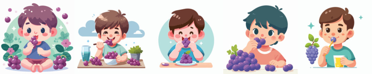 vector of a child eating grape