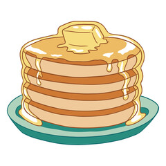 Delicious pancakes topped with butter and syrup