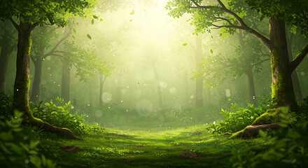 Green Forest with Sun Rays