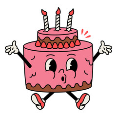 Pink cake retro cartoon birthday