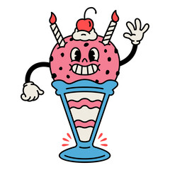 Ice cream cup retro cartoon birthday