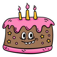 Cartoon birthday cake with candles on it