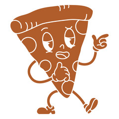 Cartoon slice of pizza with a pointing finger