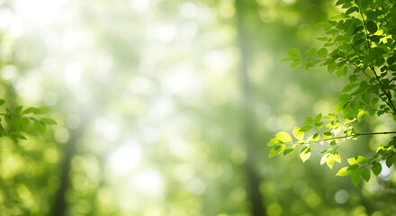 Obraz premium Green Leaves and Sunlight in Forest