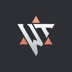 Modern WT Letter Logo Design with Geometric Triangle Elements. WT Logo Initials