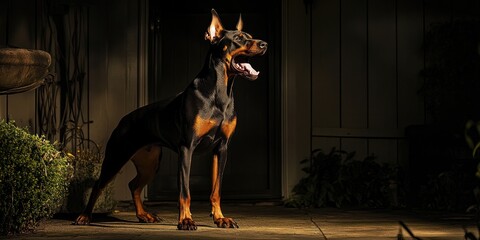 Majestic Doberman Pinscher in Dramatic Low Light
