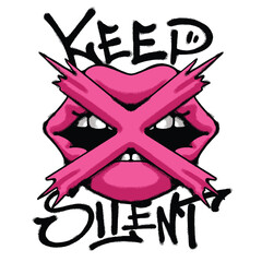 Pink Lips and Keep Silent Urban Streetwear t shirt design