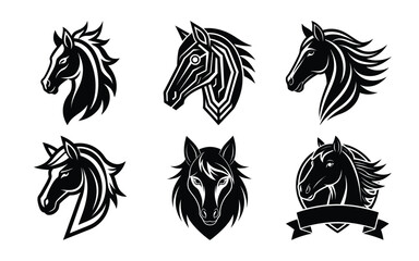 Stylized Horse Head Logo Vector Bundle – Modern, Bold & Decorative Black Line Art