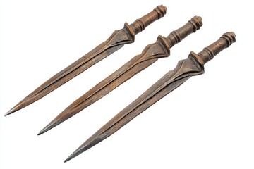 Three bronze daggers isolated on white background