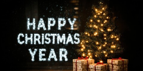 Small decorated Christmas tree with wrapped presents on wooden floor, cozy indoor holiday setting.