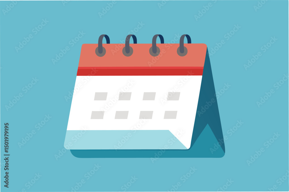 Leinwandbilder Vector illustration of a calendar with a red top and blue background used for planning and scheduling events or reminders, perfect for digital or print applications