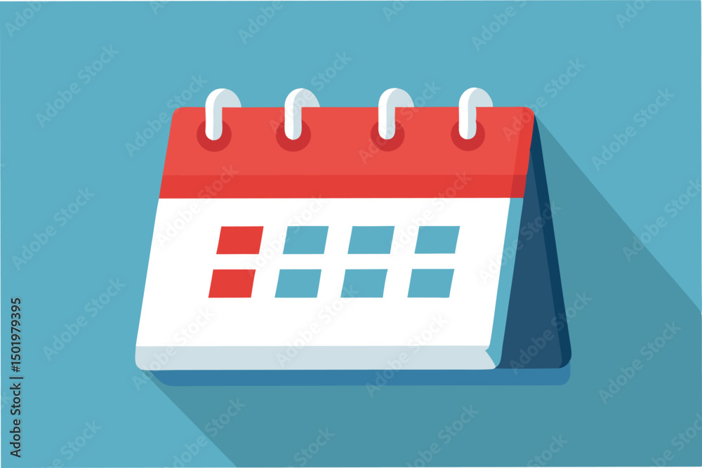 Fototapete Vector illustration of a calendar with a red top and blue background used for planning and scheduling events or reminders, perfect for digital or print applications