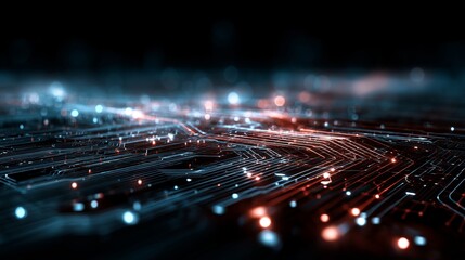 Abstract Digital Circuit Board Technology Background Futuristic Red Blue Lines Network Digital Data Stream Innovation Technology Concept Modern Design High Tech Electronic         