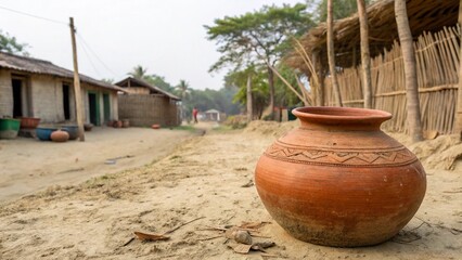 Naklejka premium old clay pot in village of asia
