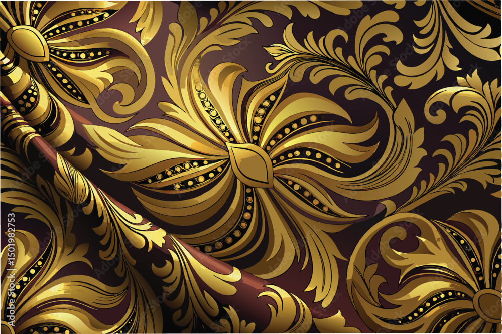 Aufkleber intricate golden floral pattern designed with elegant swirls and details suitable for wallpaper or t