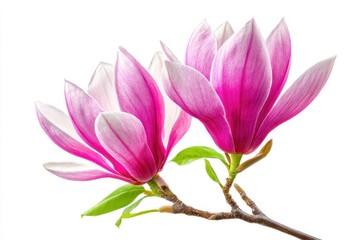 Fototapeta premium Pink magnolia flowers are situated in a corner border, accompanied by spring flowers on a see-through background