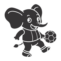 Cartoon Elephant Playing Soccer – Black & White Minimal Vector Art