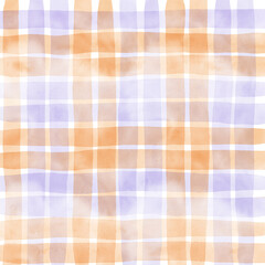 Orange Purple Plaid Gingham Check Hand Drawn Background Pattern Overlay