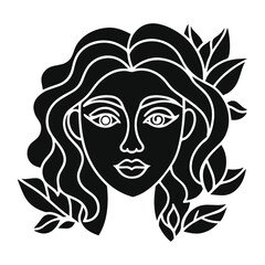 Whimsical Feminine Portrait – Abstract Black & White Line Art Design