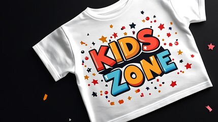 Colorful graphic design printed on a white t-shirt.