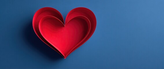 Red paper heart on a blue background.