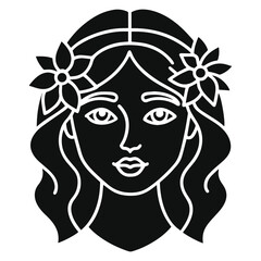 Stylized Black & White Woman Portrait with Floral Hair – Minimalist Abstract Art