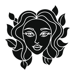 Abstract Woman’s Face with Stylized Floral Design – Minimalist Black & White Vector