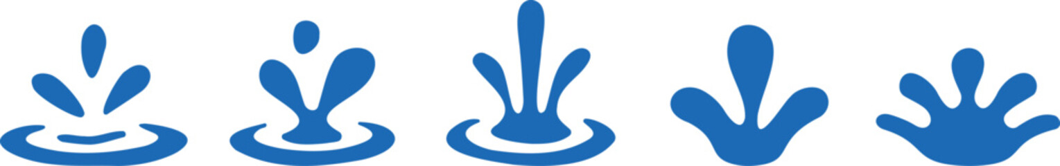 Water splash icons – blue splash shapes representing liquid motion and impact
