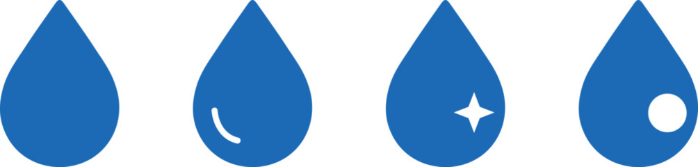 Water droplet icons – blue water drop symbols for liquid and hydration themes