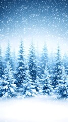 Obraz premium Snow-laden evergreen trees stand tall against a softly falling snow and a twilight blue sky