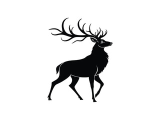 Stag with Long Antlers in Black Silhouette Design