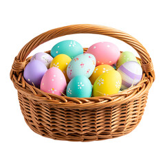  Festive Wicker Basket Filled with Painted Easter Eggs, Transparent Background&rdquo;