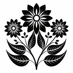 Fototapeta premium Black and white floral vector ornament with vintage flower and leaf design element for decoration