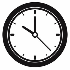 Black wall clock vector icon illustration showing hour, minute, and second hands on a round dial