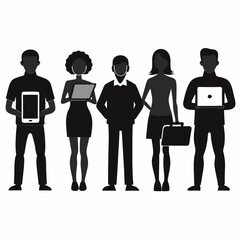 Group of diverse business people silhouettes standing together