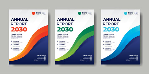 Modern Annual Report Cover Template, Clean corporate report cover with abstract color wave design