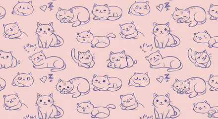 Obraz premium Cat Illustration Pink Background Cute Cartoon