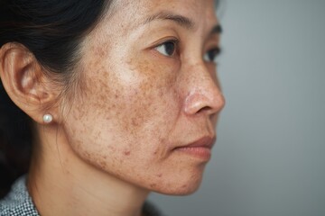 Obraz premium Close-up of Asian woman with skin condition.