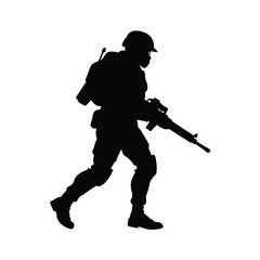 Fototapeta premium Soldier Silhouette Running with Rifle
