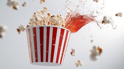 Popcorn bucket with a splash of beverage.