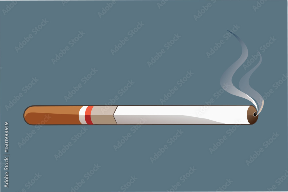 Aufkleber Vector illustration of a cigarette with smoke rising on a simple background, representing smoking culture and its visual impact in various designs and logos