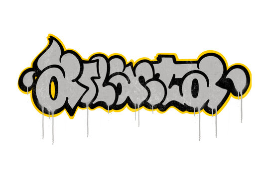 Silver throw-up graffiti &ldquo;Atlanta&rdquo; with bold black outline, spray paint texture, and transparent background. Perfect for urban design, street art, hip hop graphics, and digital media.