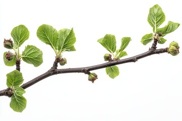 Naklejka premium Branch with green leaves isolated on white background