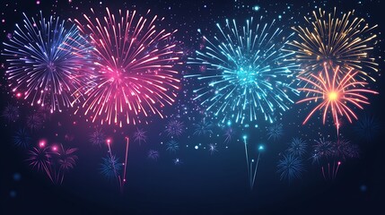 Colorful fireworks exploding in the night sky.