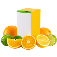 Tropical Juice Carton with Sliced Oranges and Citrus Assortment, Isolated on Transparent (3)