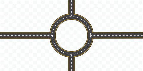 A circular road in the middle with straight arms from four directions from a top view, a circular road isolated from the background, an illustration. vector eps 10