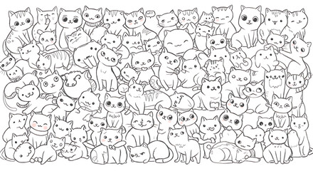 Fototapeta premium Many Cats Cartoon Outline