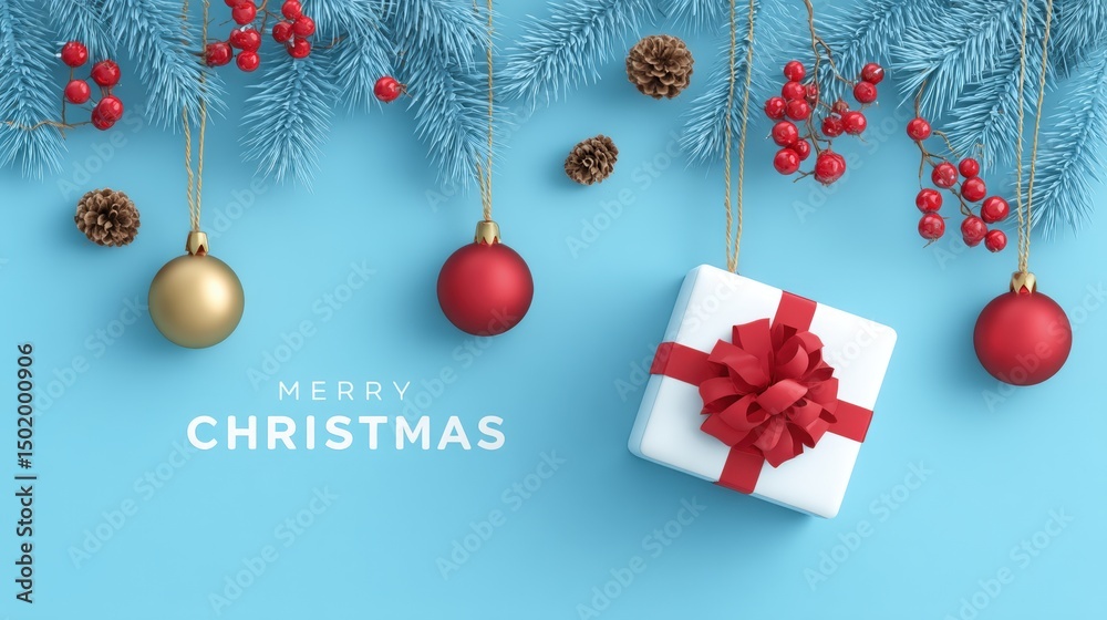 Canvas Prints close-up of a gift box wrapped with white paper and tied with a red ribbon and bow on a plain backgr