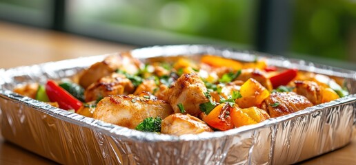 Delicious Grilled Chicken and Vegetables in Foil Tray